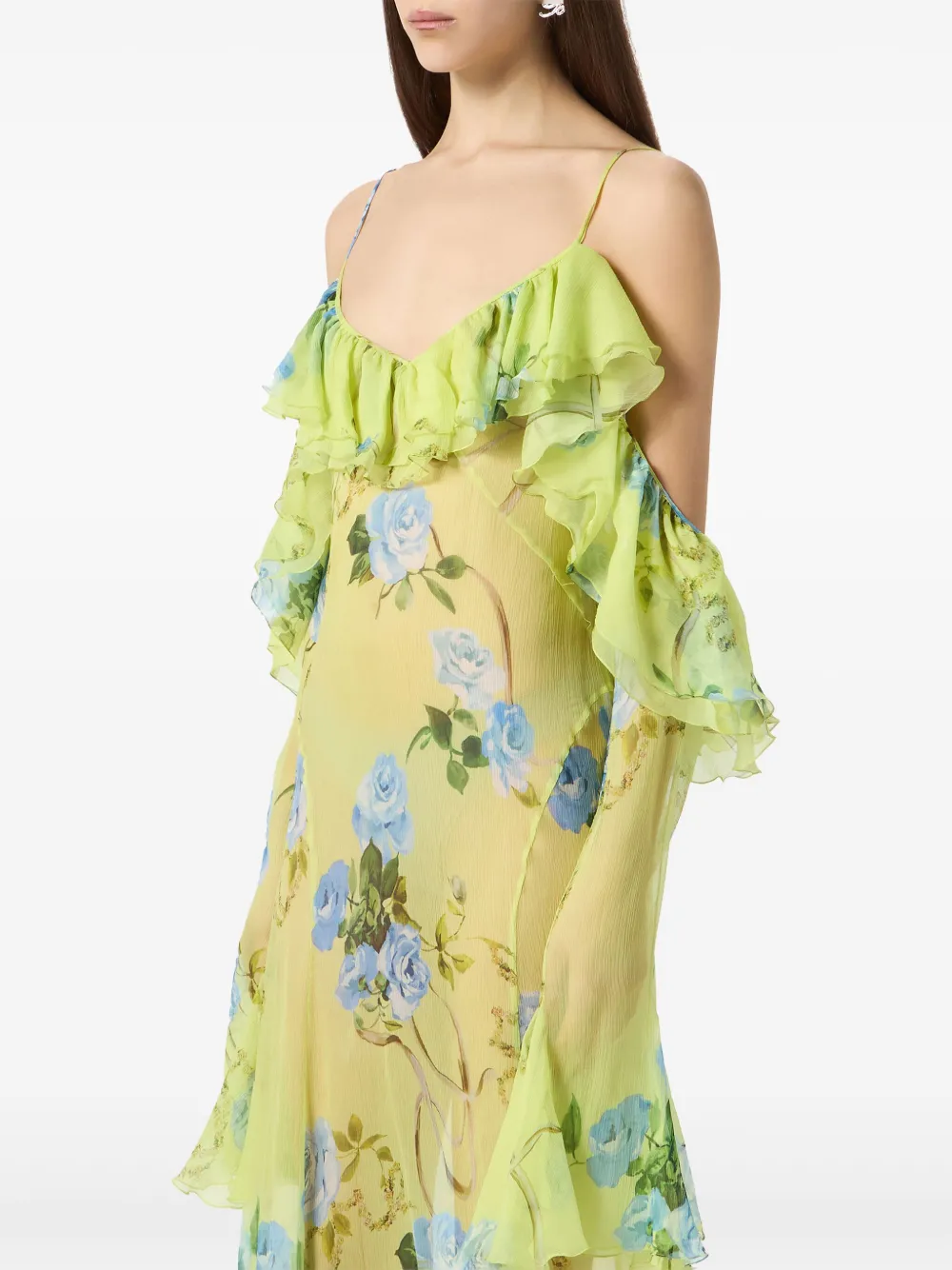 Blumarine Maxi-jurk met ruches en bloemenprint Groen
