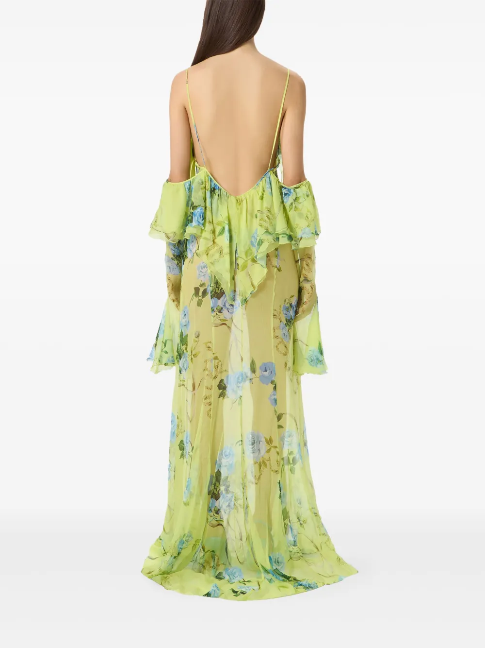 Blumarine Maxi-jurk met ruches en bloemenprint Groen
