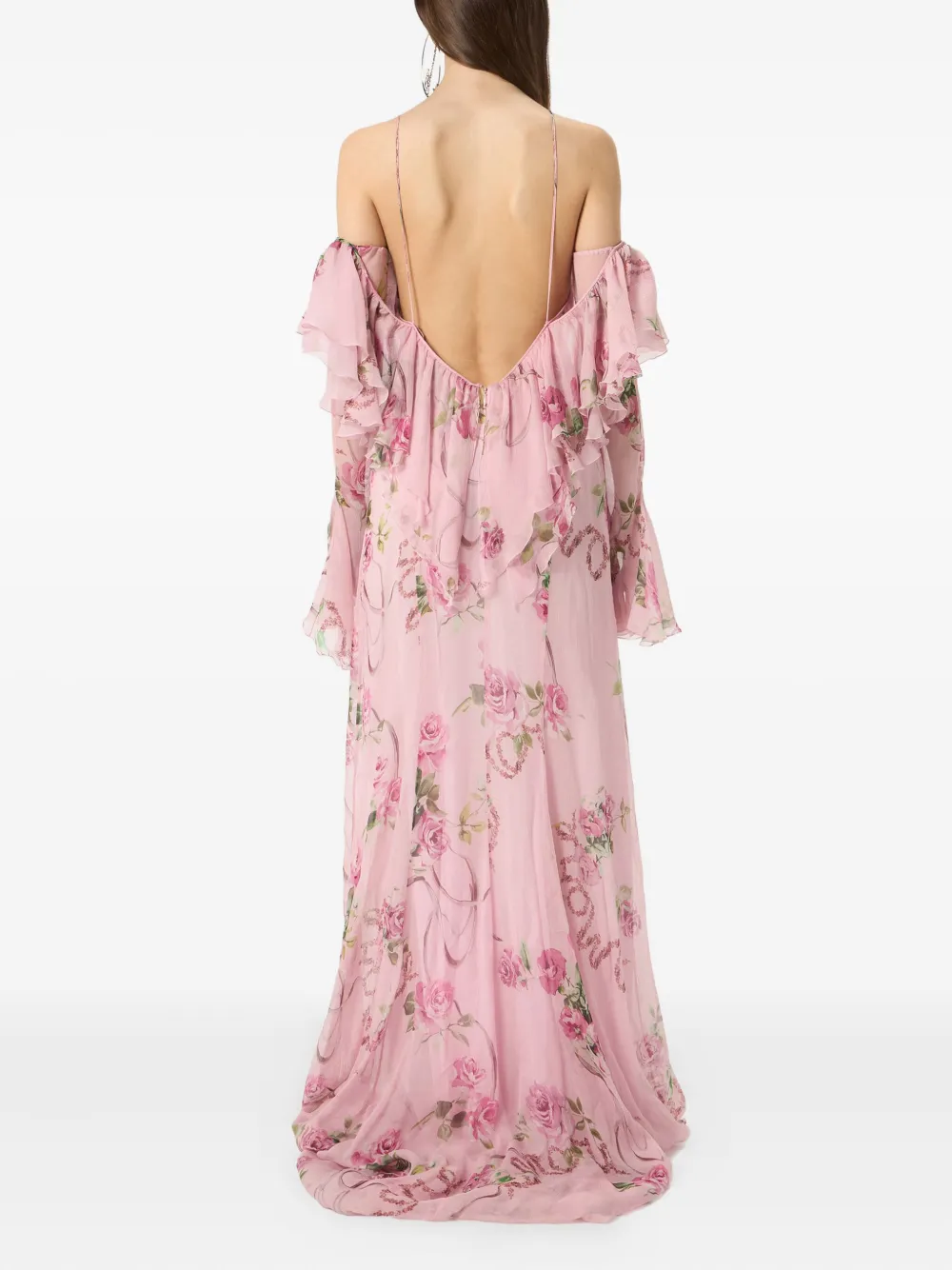 Blumarine Avondjurk met bloemenprint en ruches Roze
