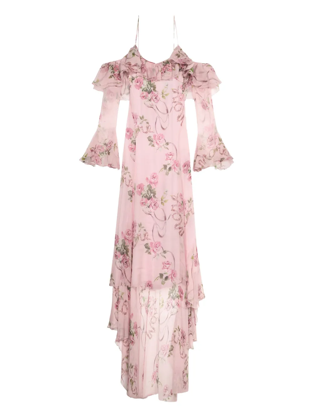 Blumarine Avondjurk met bloemenprint en ruches Roze