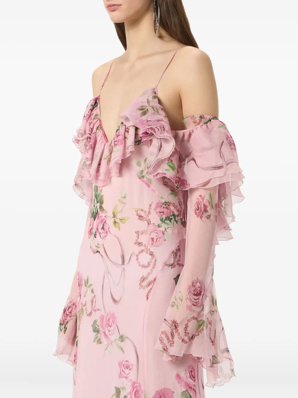 Blumarine Avondjurk met bloemenprint en ruches Roze