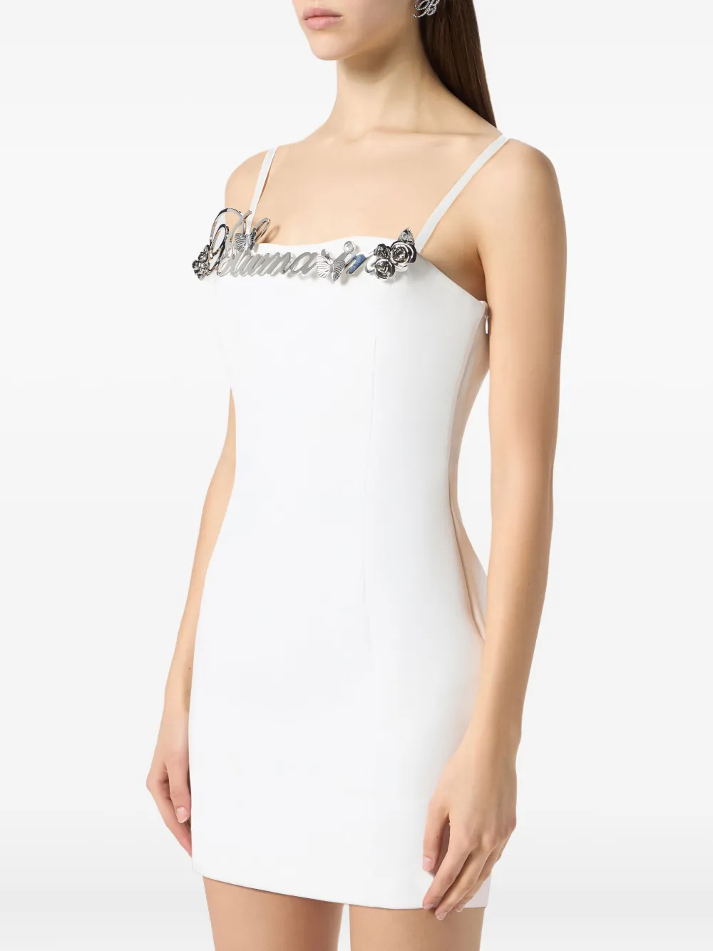 Blumarine Logo-embellished Slip Dress In White