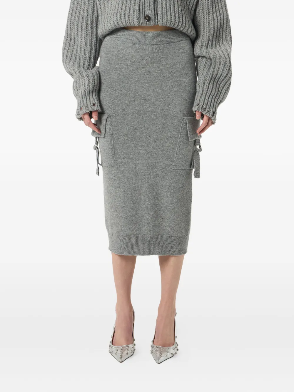 Blumarine cargo-pockets wool midi skirt Grijs