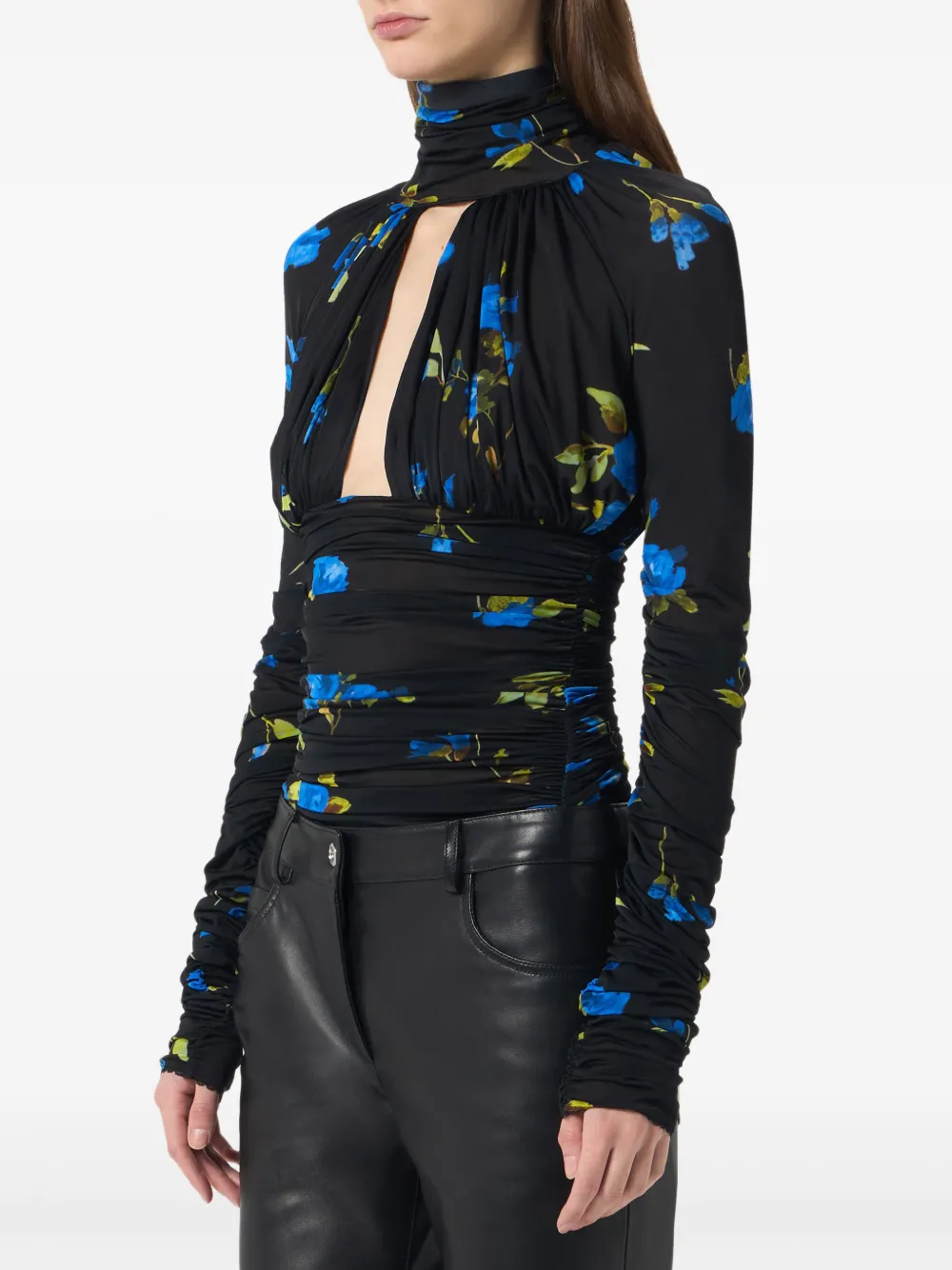 Blumarine Body met bloemenprint en ruches Blauw