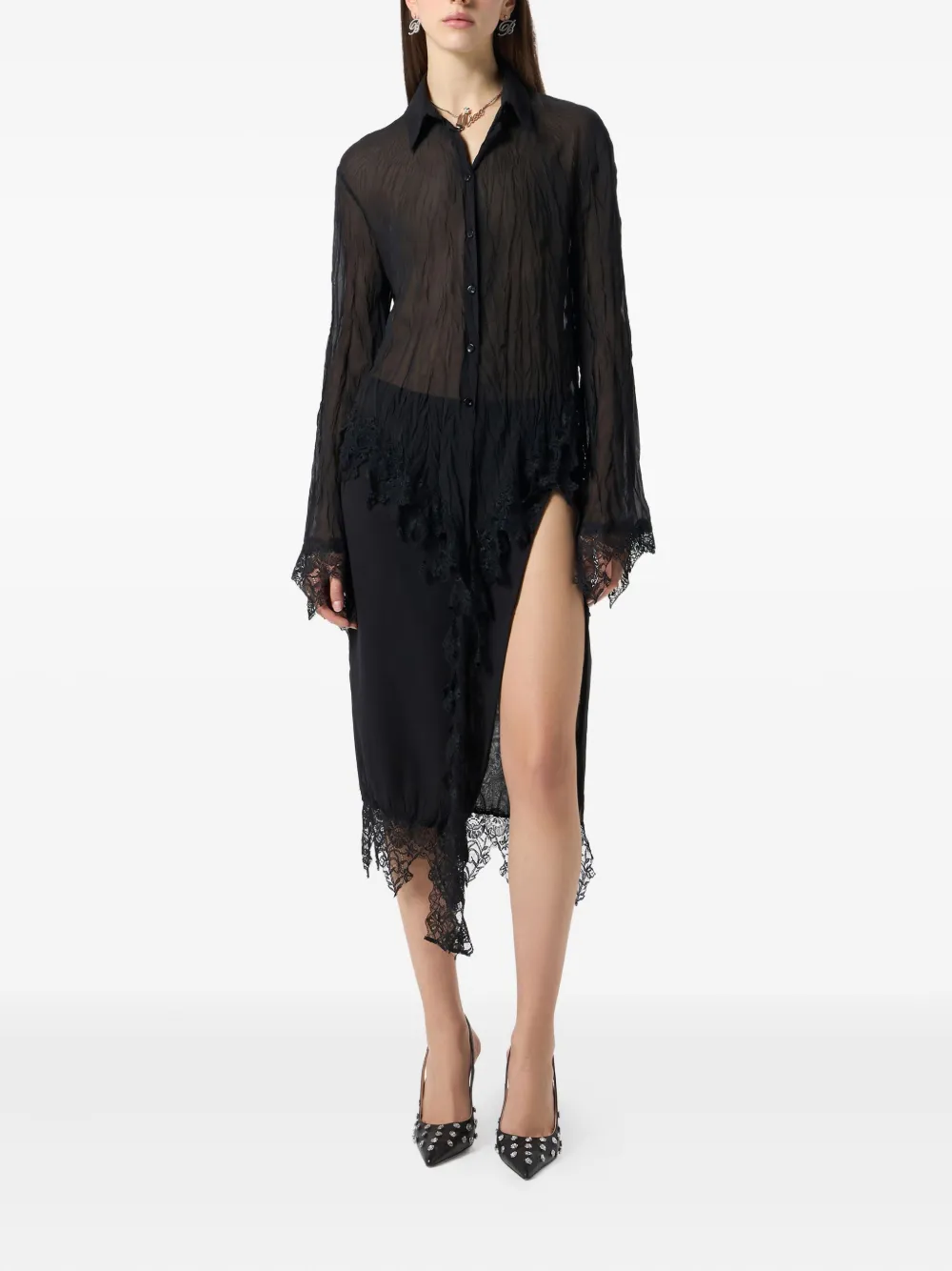 Blumarine camisa traslúcida con detalle de encaje | Camisas | Image 2