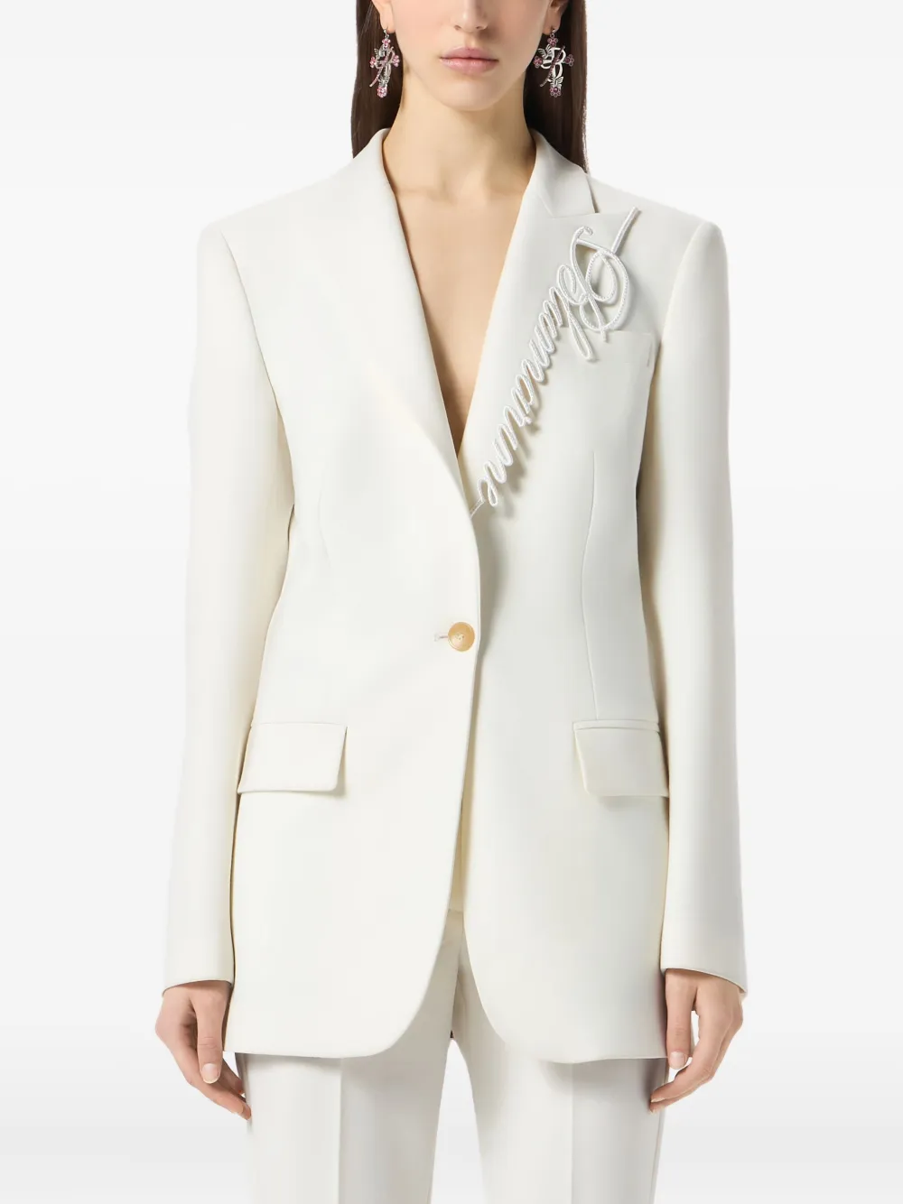 Blumarine logo-embroidered blazer Wit