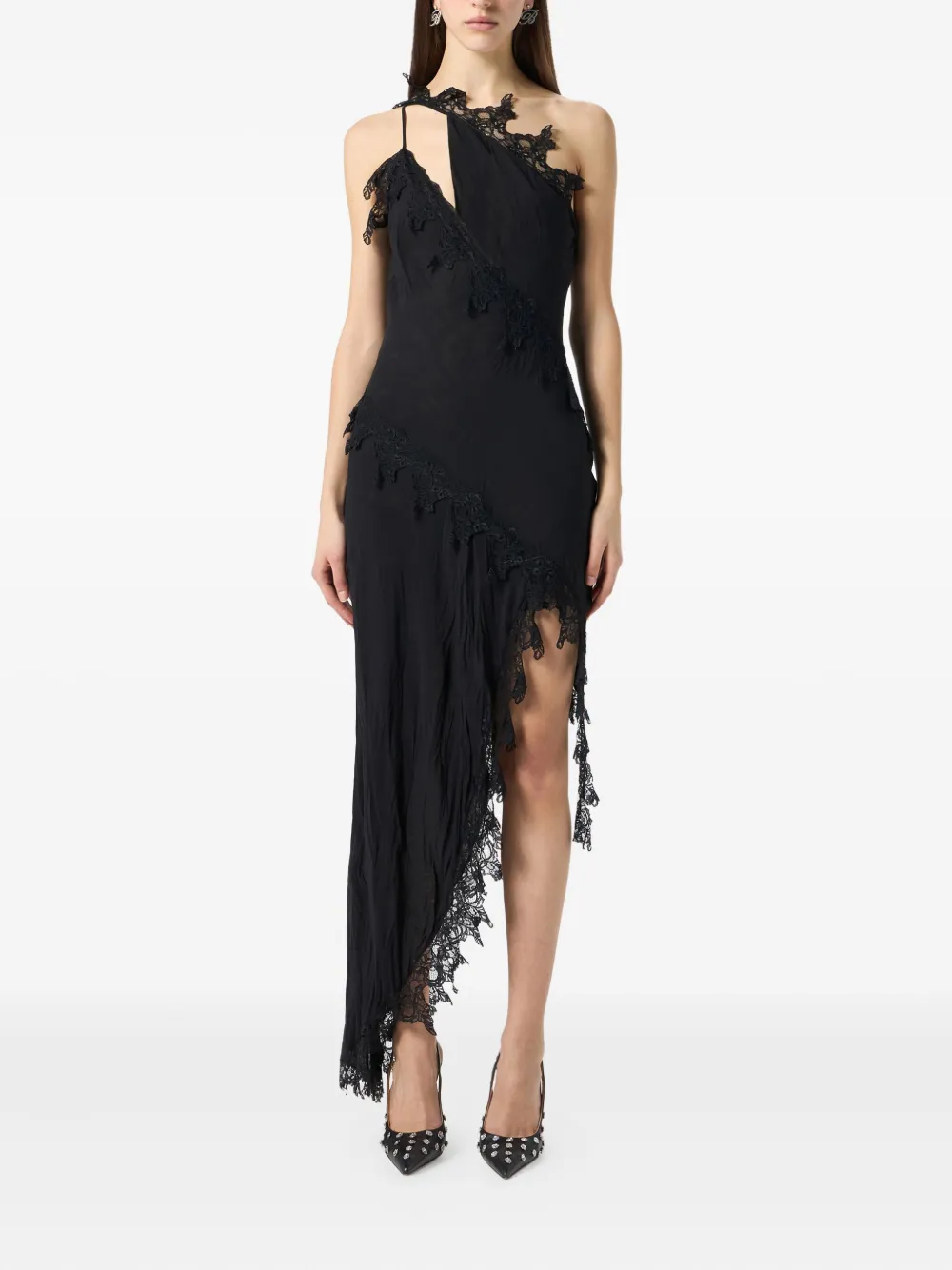 Blumarine Asymmetrische jurk verfraaid met kant Zwart