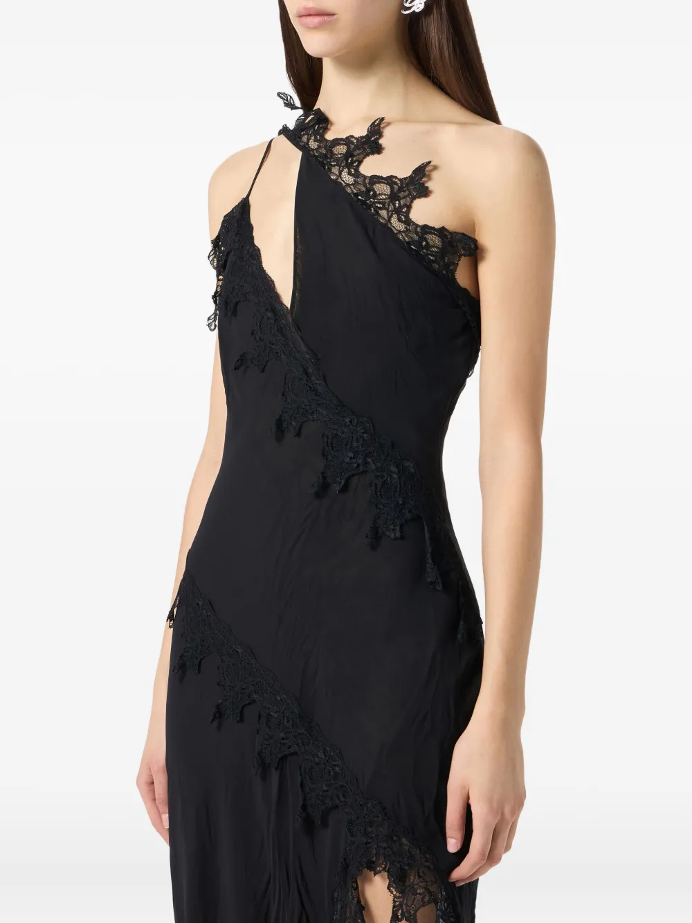 Blumarine Asymmetrische jurk verfraaid met kant Zwart