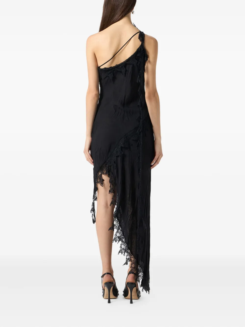 Blumarine Asymmetrische jurk verfraaid met kant Zwart