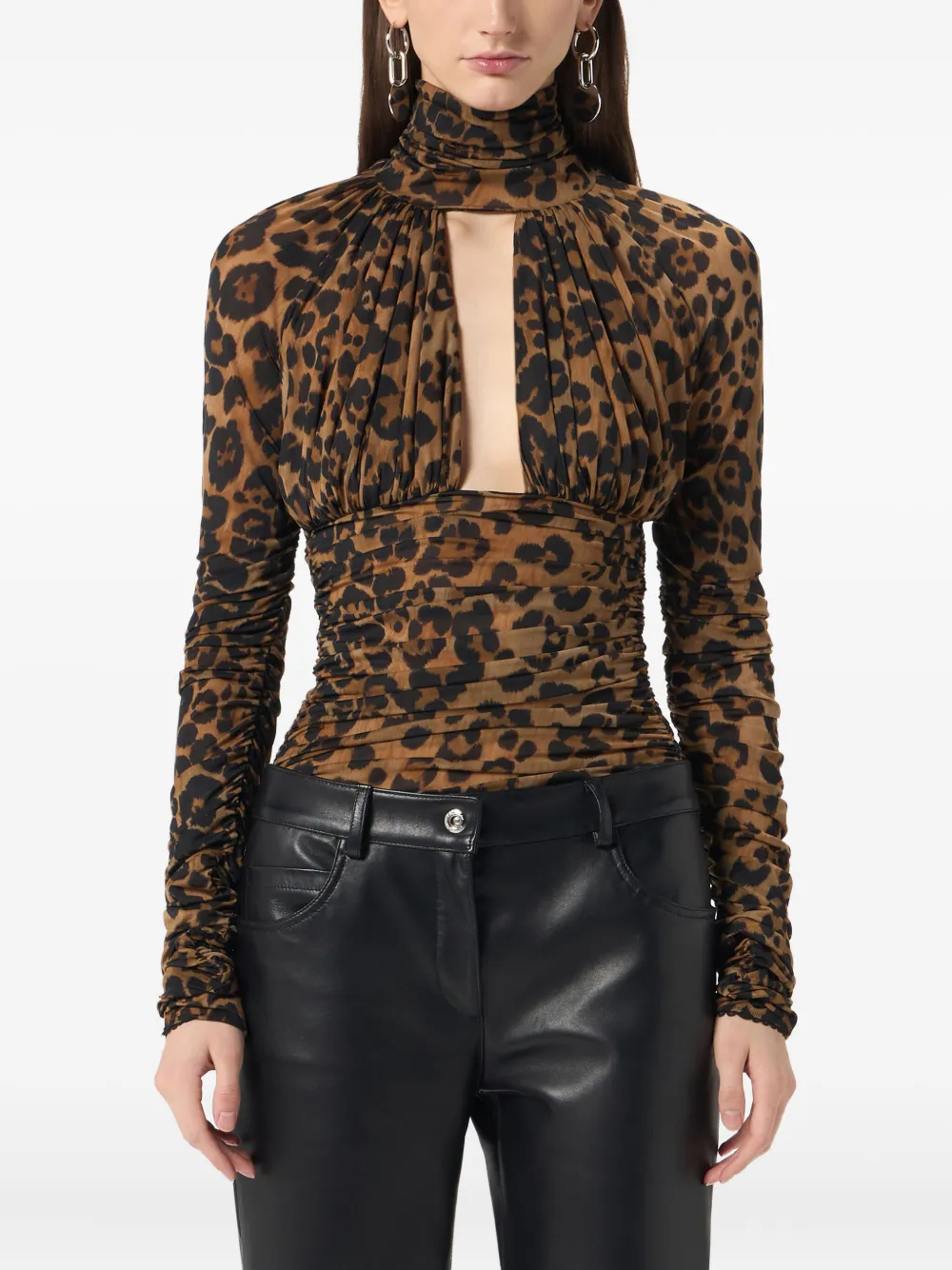 Blumarine Body met luipaardprint en ruches Bruin