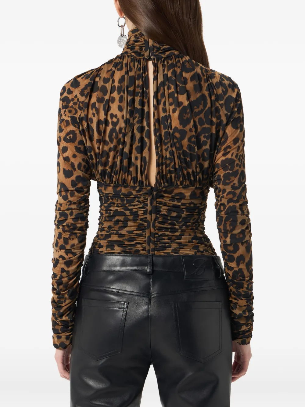 Blumarine Body met luipaardprint en ruches Bruin