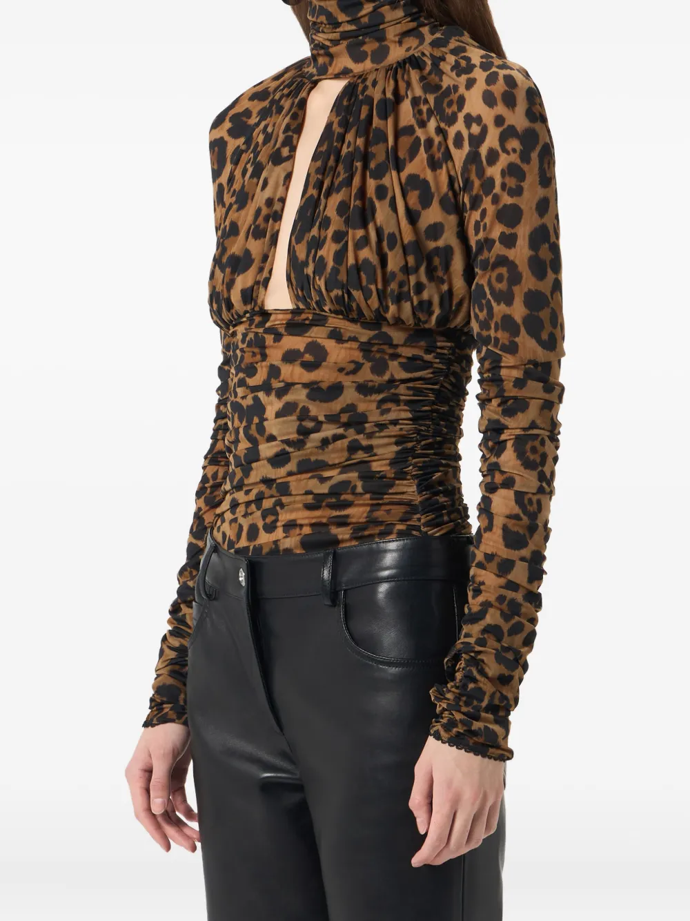 Blumarine Body met luipaardprint en ruches Bruin