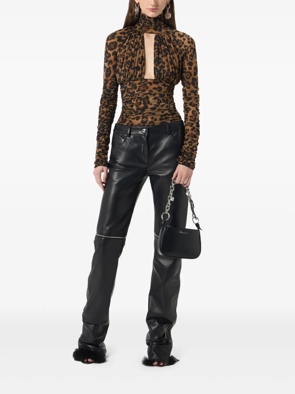 Blumarine Body met luipaardprint en ruches Bruin