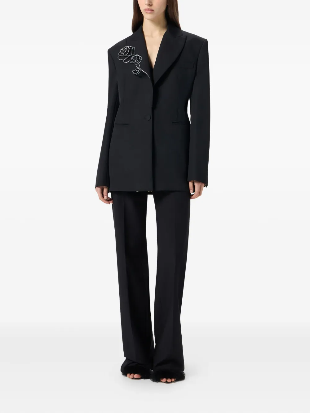 Blumarine embroidered-rose blazer Zwart