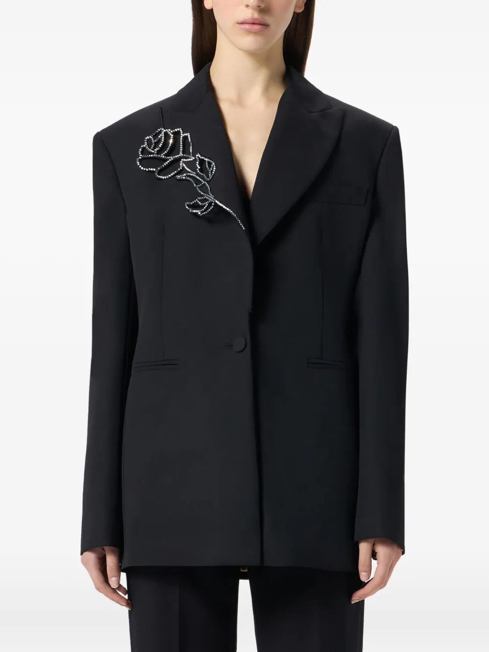 Blumarine embroidered-rose blazer Zwart