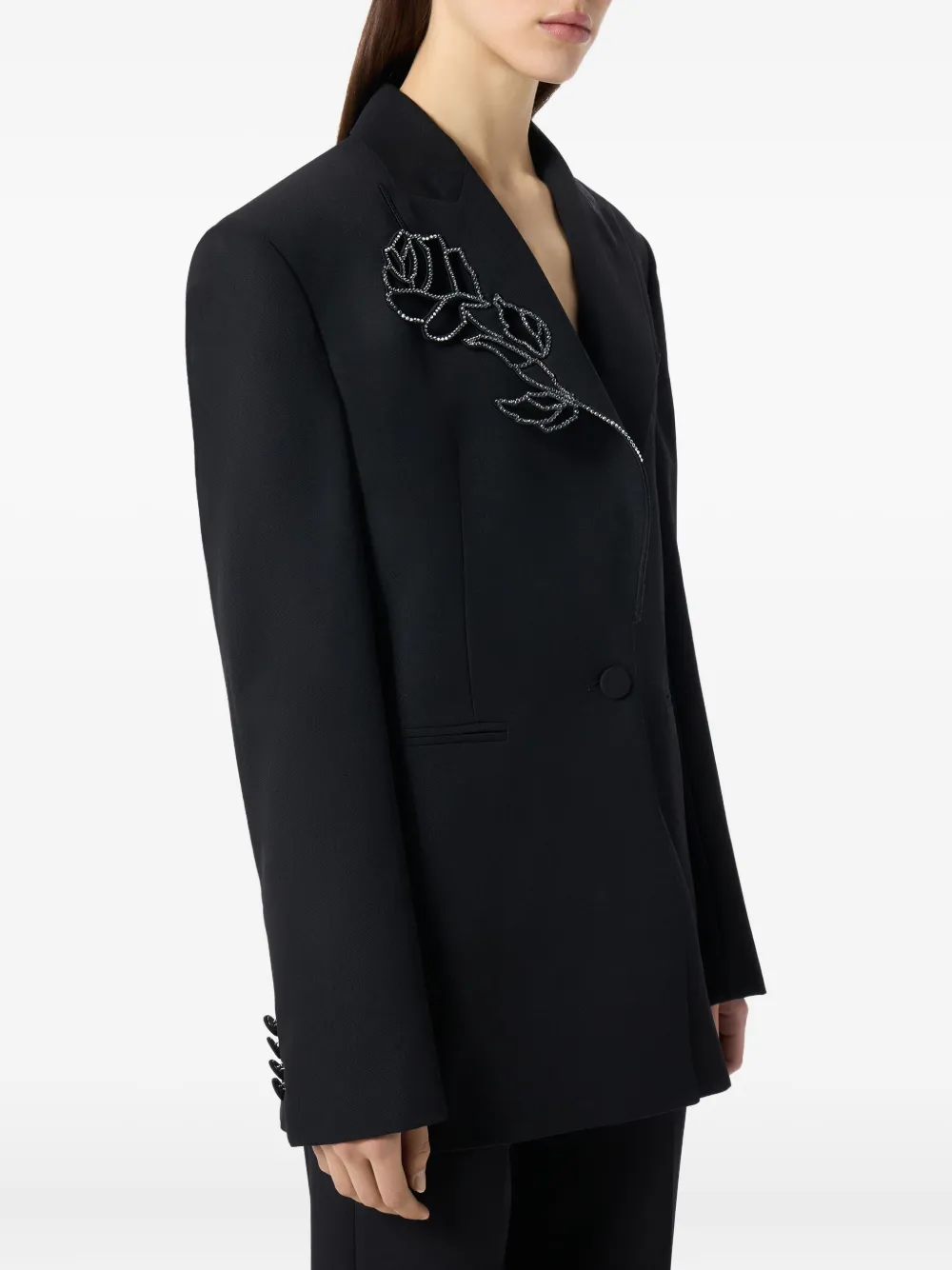 Blumarine embroidered-rose blazer Zwart