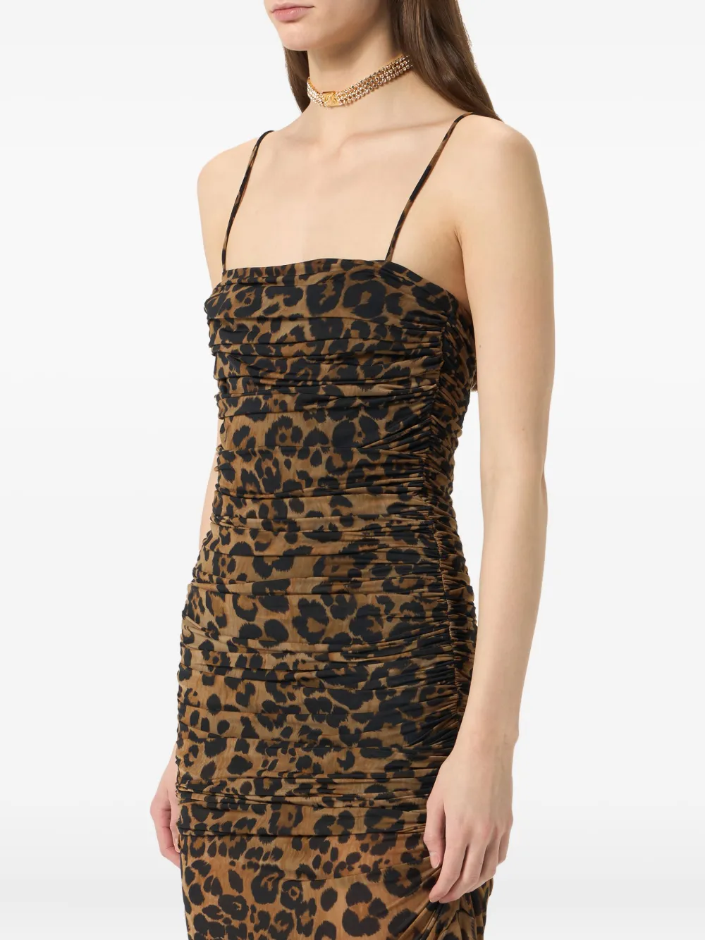 Blumarine Avondjurk met luipaardprint en ruches Bruin