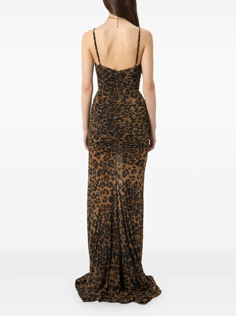 Blumarine Avondjurk met luipaardprint en ruches Bruin