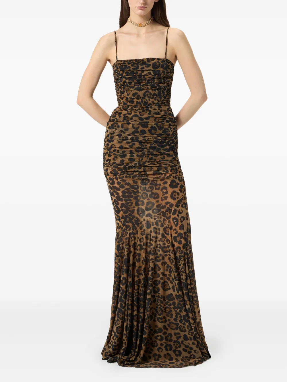 Blumarine Avondjurk met luipaardprint en ruches Bruin