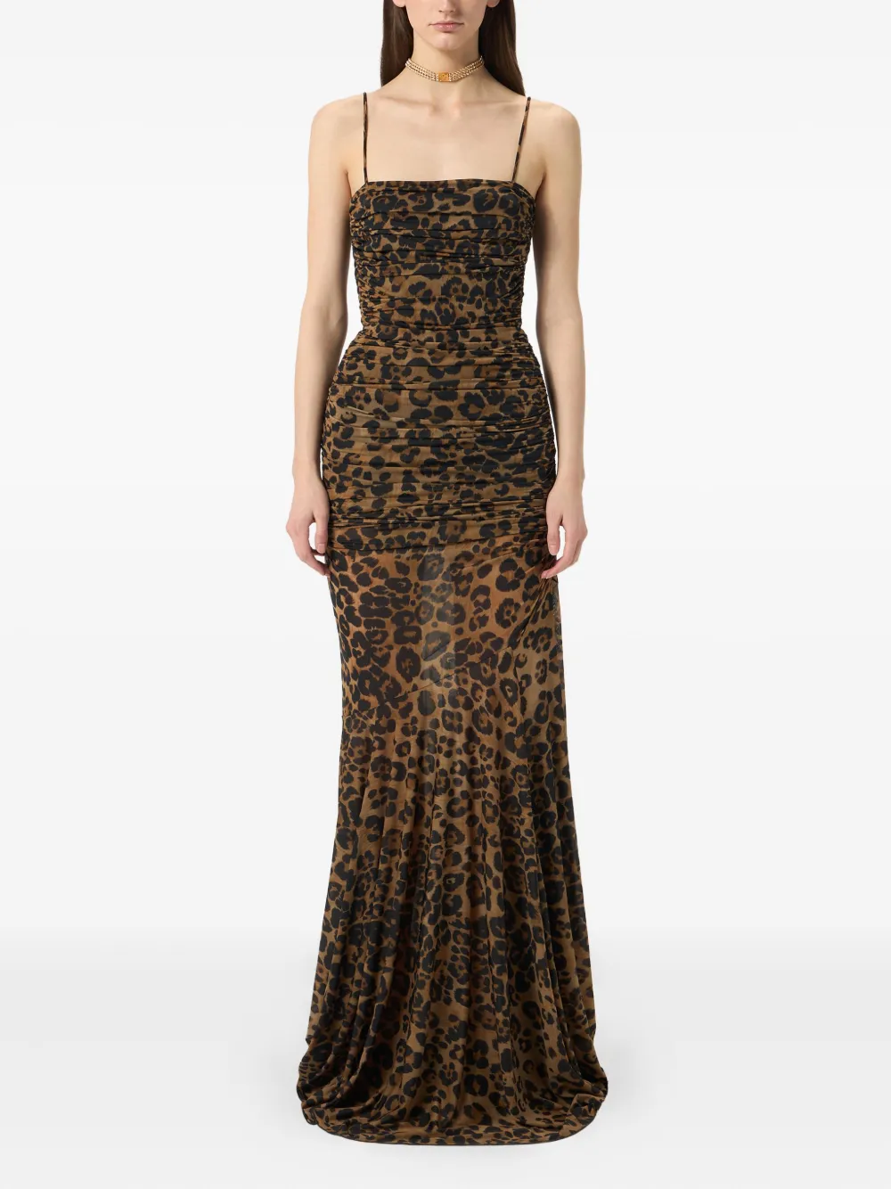 Blumarine Avondjurk met luipaardprint en ruches Bruin