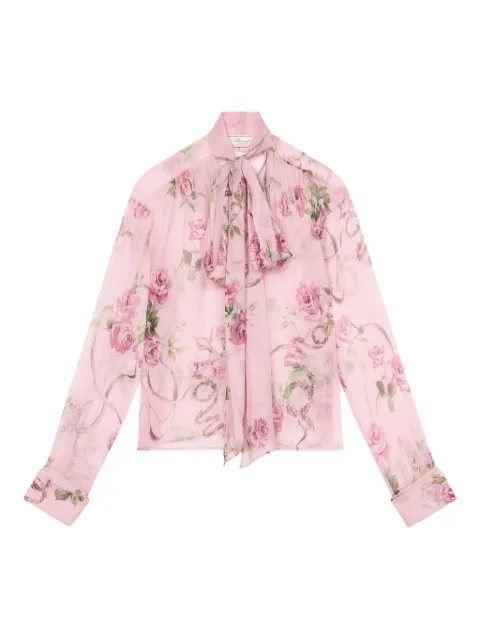 Blumarine Blusa floral com amarração na gola