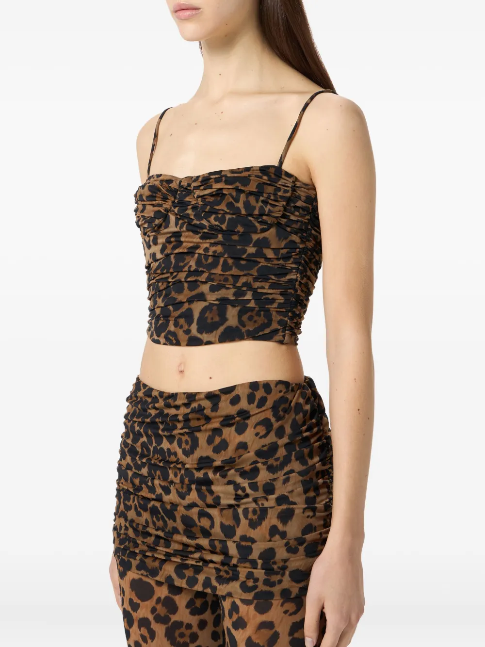 Blumarine Cropped top met luipaardprint en ruches Bruin