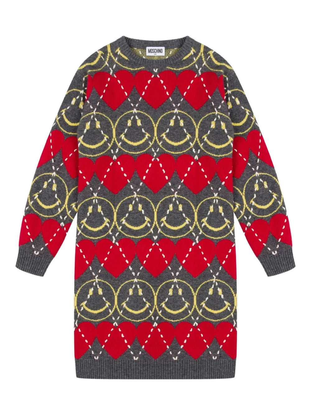 Moschino Kids Gebreide jurk met smileypatroon Grijs