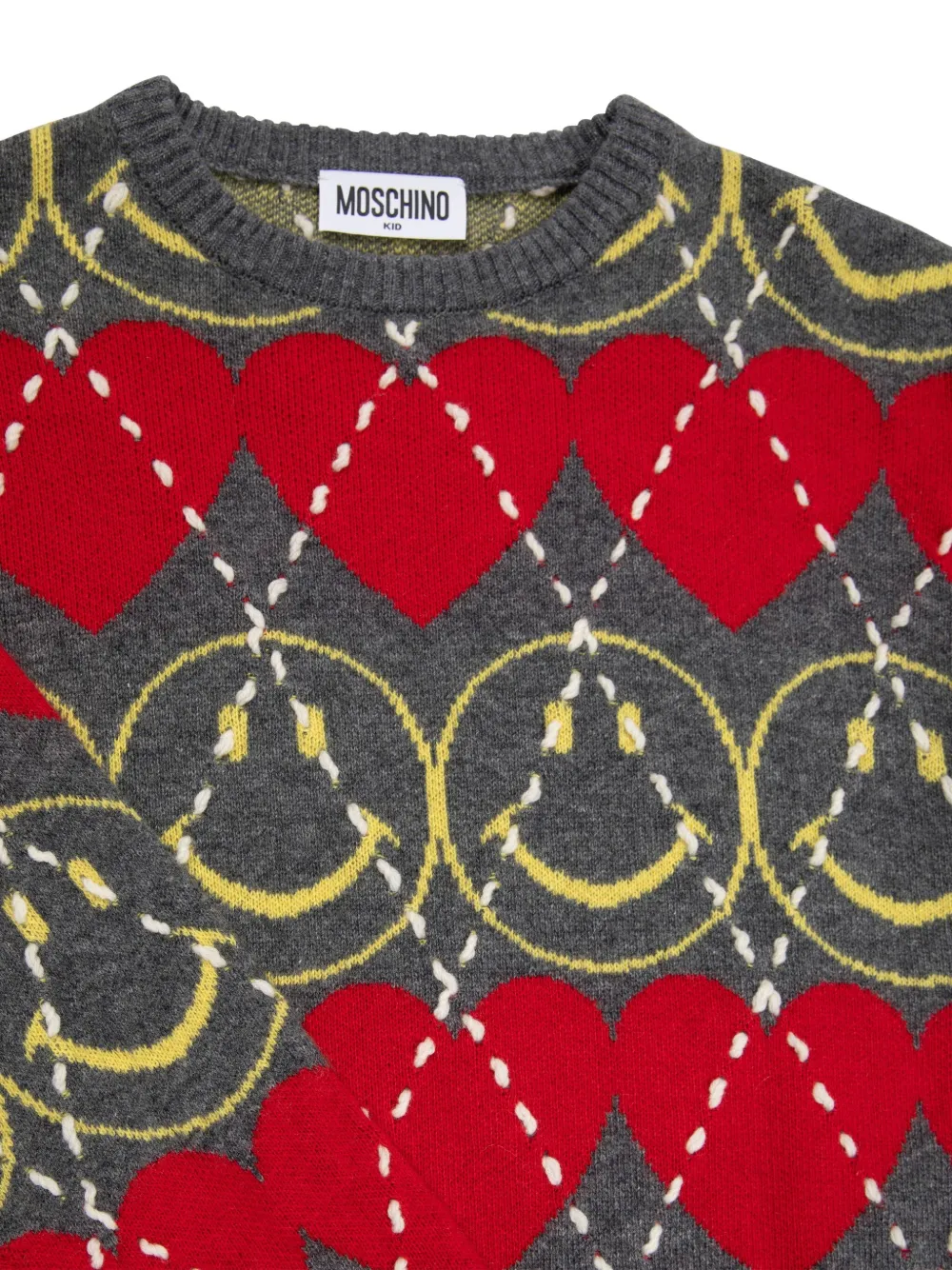 Moschino Kids Gebreide jurk met smileypatroon Grijs