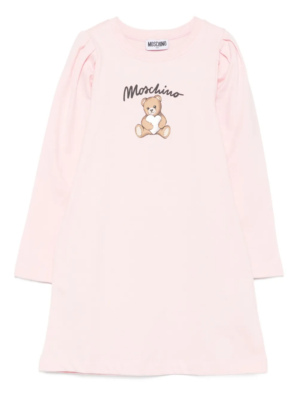 Moschino Kids Jurk met pofmouwen en teddyprint Roze