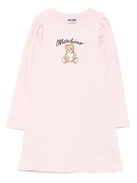Moschino Kids puff-sleeve Teddy-Print dress