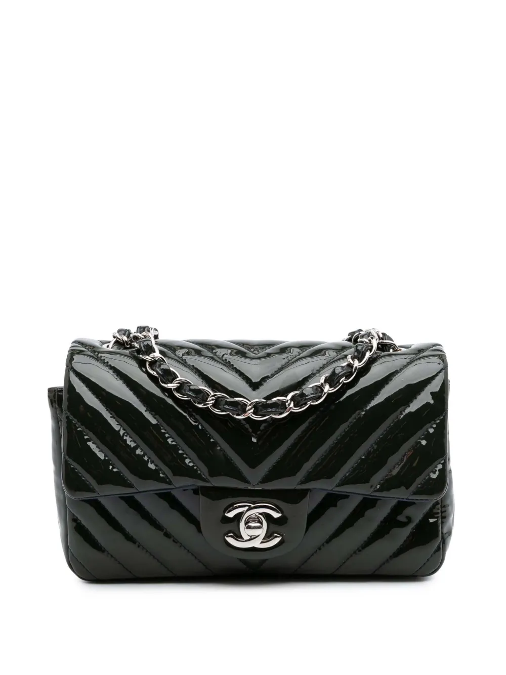 CHANEL Pre-Owned 2015-2016 Mini Rectangular Classic Chevron Patent Single Flap crossbody bag | Blue | Image 1