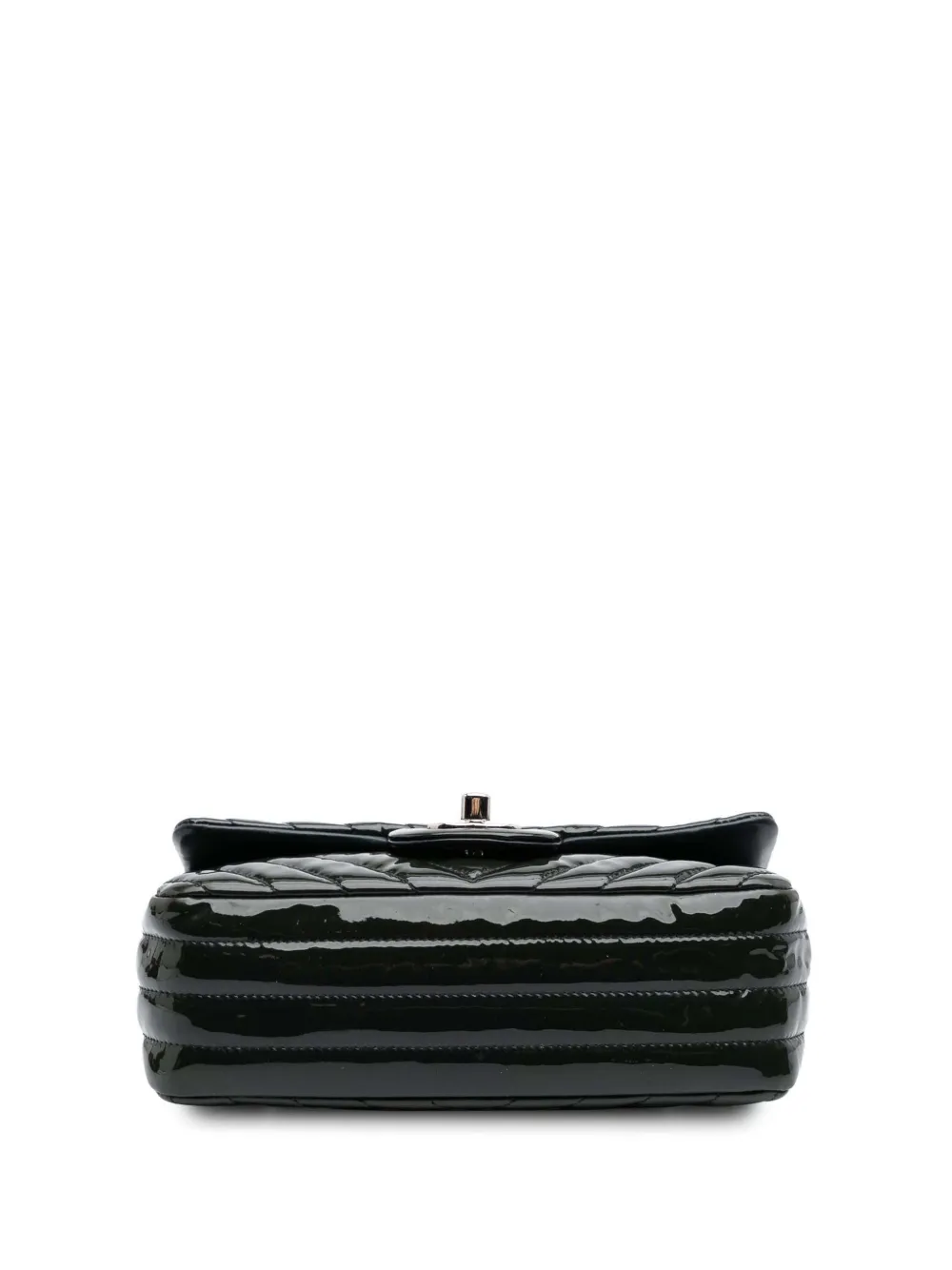 Pre-owned Chanel 2015-2016 Mini Rectangular Classic Chevron Patent Single Flap Crossbody Bag In Blue
