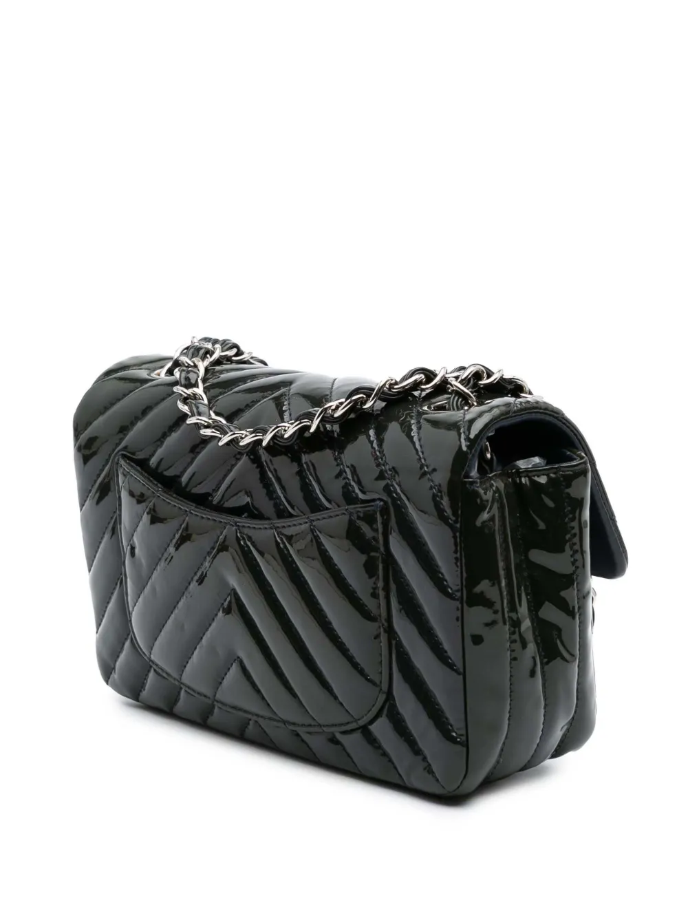 Pre-owned Chanel 2015-2016 Mini Rectangular Classic Chevron Patent Single Flap Crossbody Bag In Blue