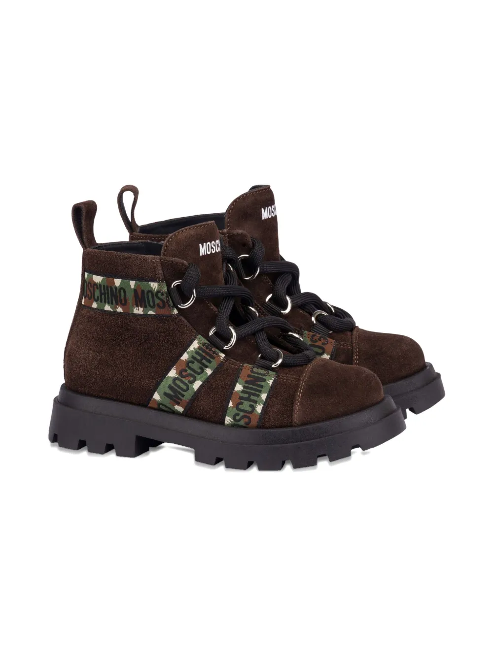 Moschino Kids camouflage-band suede boots Brown
