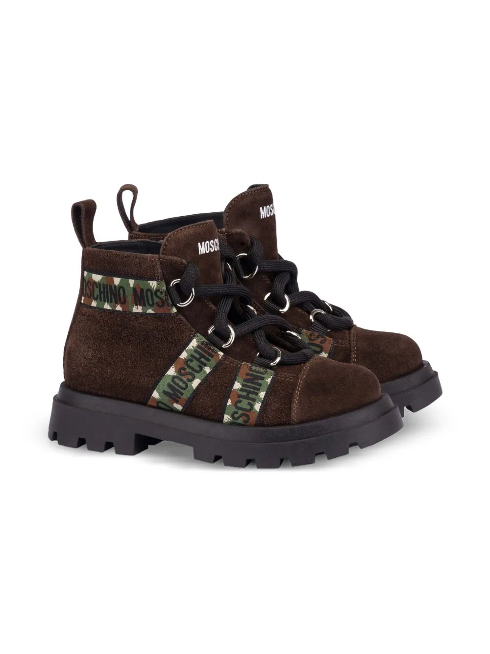 Moschino Kids camouflage-band suede boots Brown