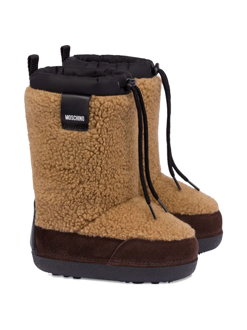 Moschino Kids fur-effect drawstring boots Brown