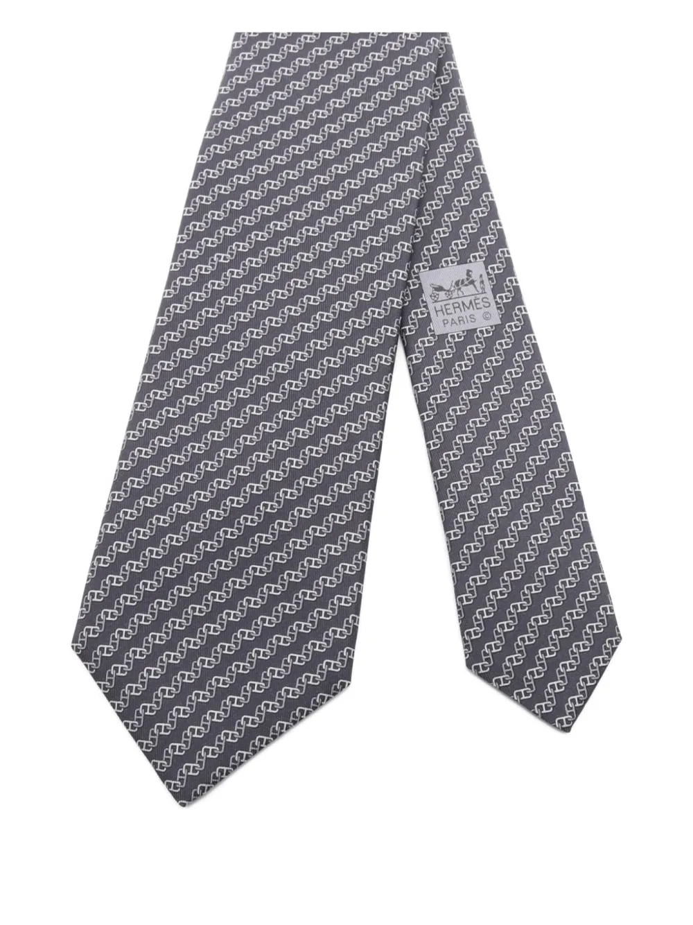 Hermès Pre-Owned 2020s chain-pattern silk tie | Grey | Image 1