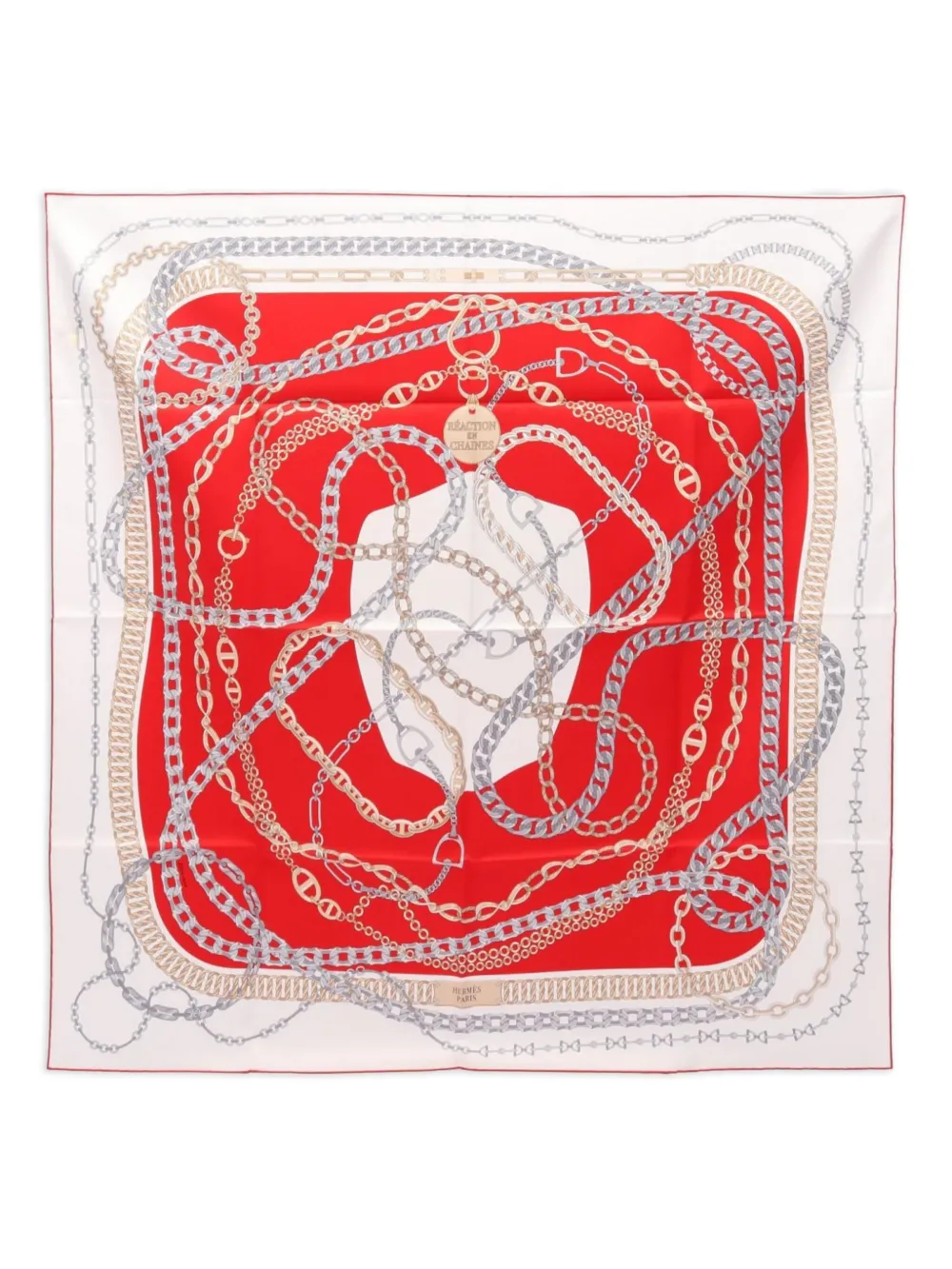 Hermès Pre-Owned 2020s Carres 90 REACTION EN CHAINES silk scarf | Neutrals | Image 1