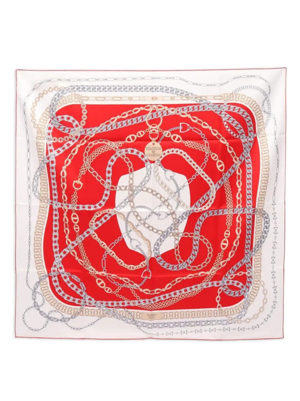 Hermès Pre-Owned 2020s Carres 90 REACTION EN CHAINES silk scarf | Red | Image 1
