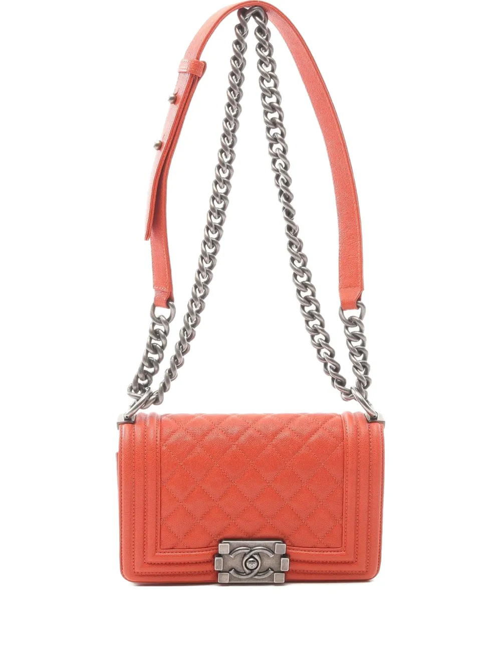 CHANEL Pre-Owned 2018~2019 small Boy Chain shoulder bag - オレンジ CHANEL Pre-Owned 2018~2019 small Boy Chain shoulder bag - オレンジ