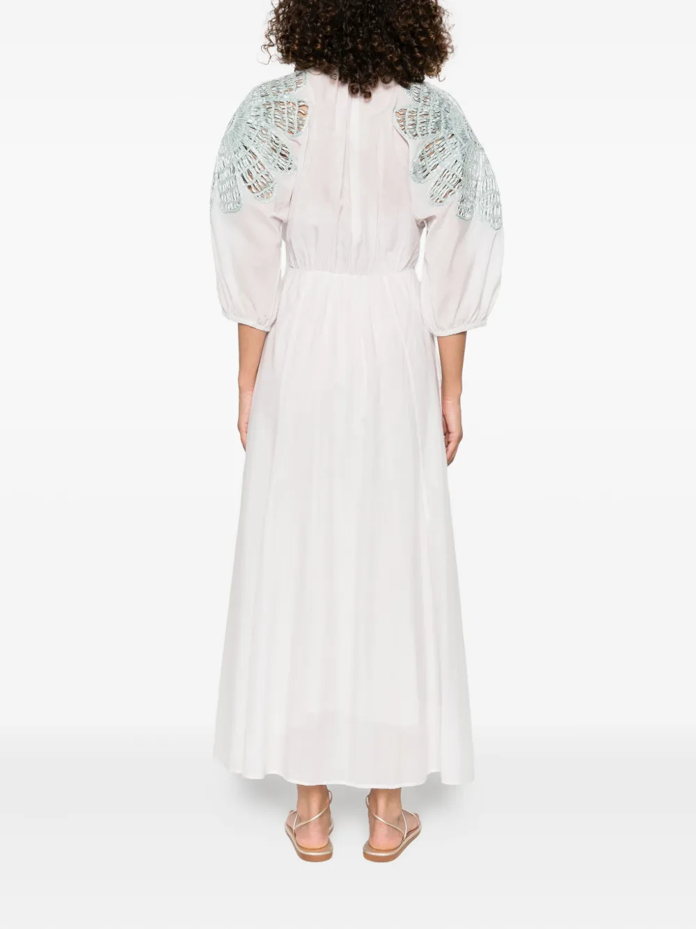 Forte lace-embellished puff-sleeve dress Roze