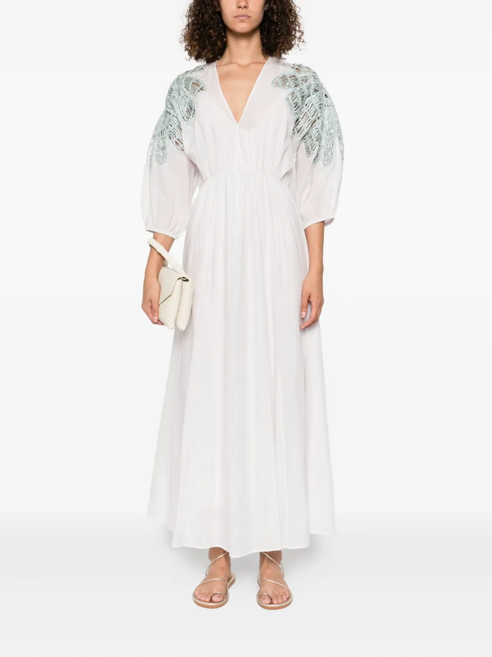Forte lace-embellished puff-sleeve dress Roze
