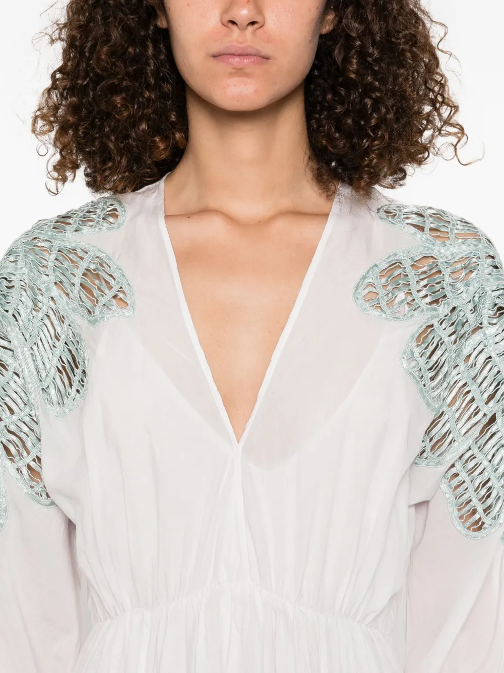 Forte lace-embellished puff-sleeve dress Roze