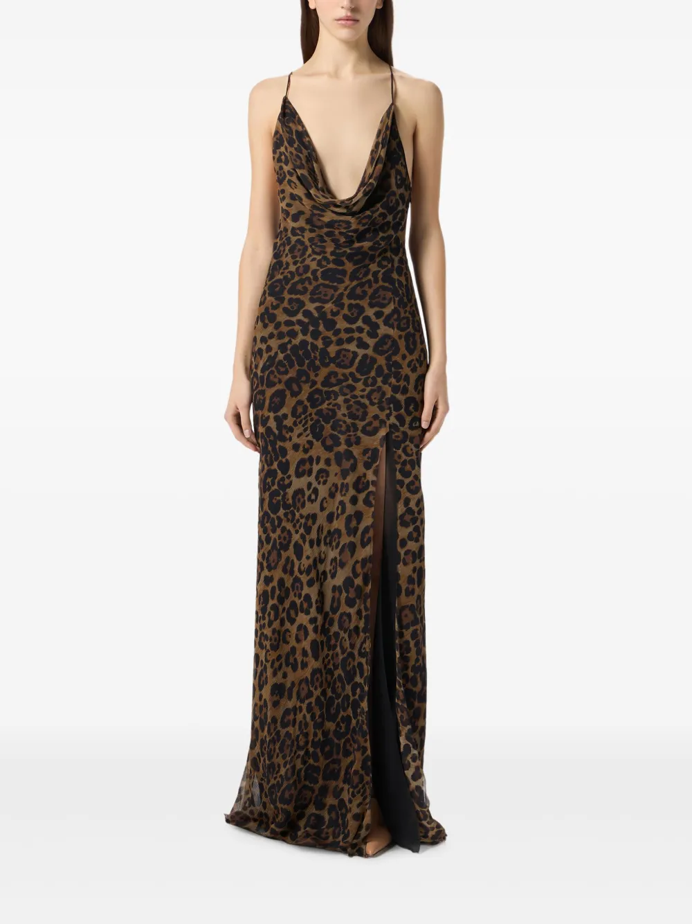 Blumarine Zijden avondjurk met luipaardprint Bruin