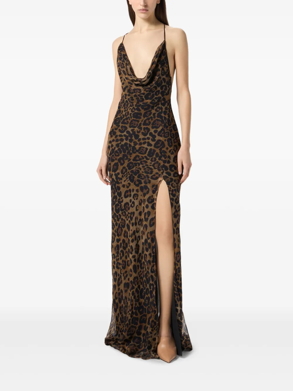 Blumarine Zijden avondjurk met luipaardprint Bruin