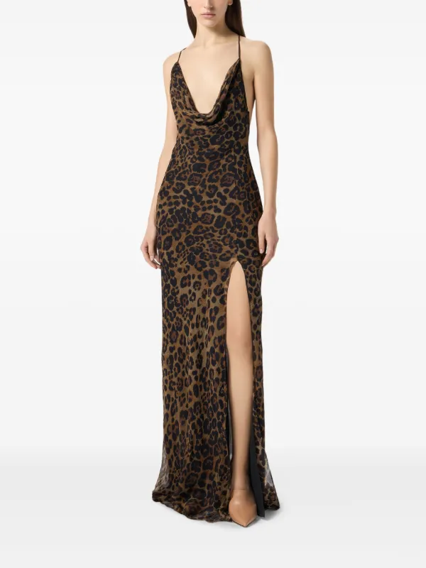 Blumarine leopard-print Silk Gown | Brown | FARFETCH GE