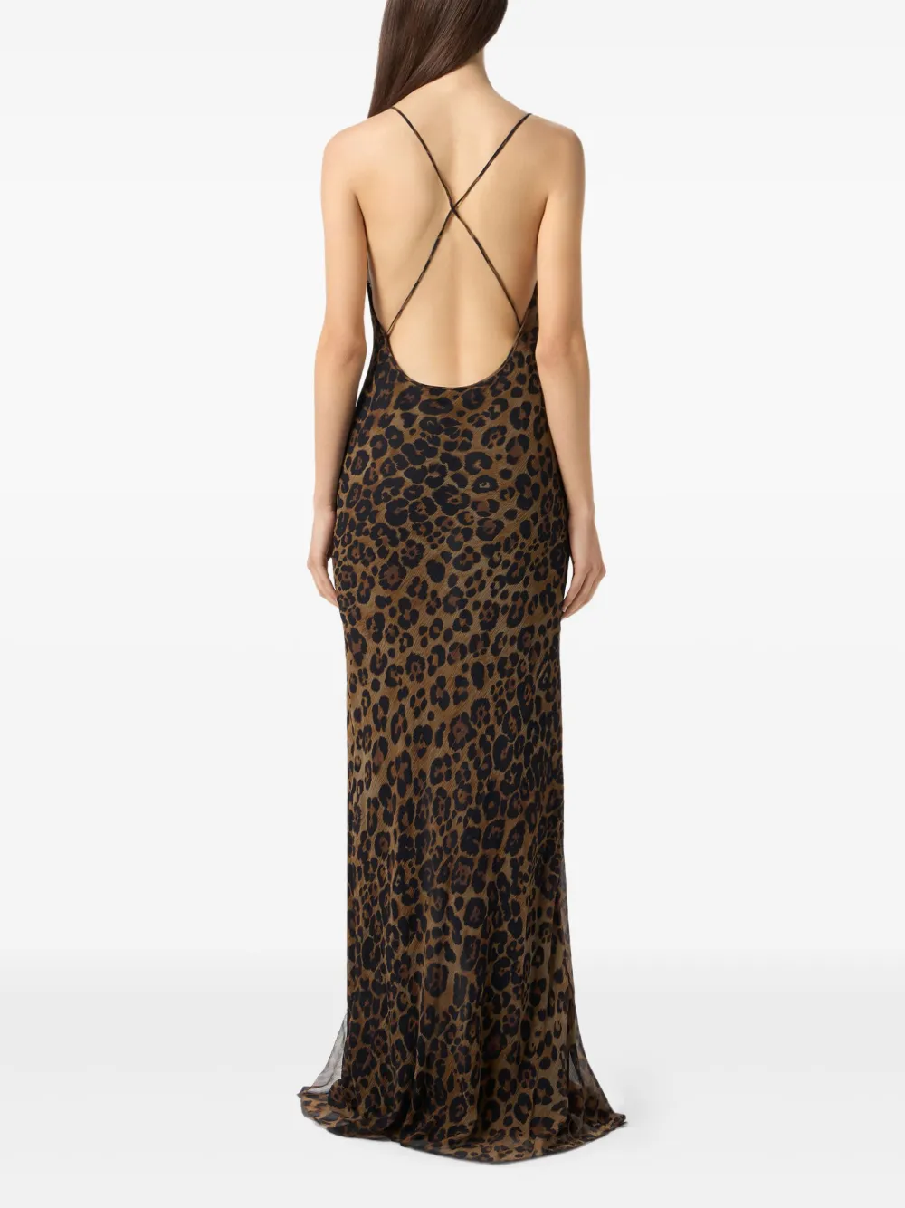 Blumarine Zijden avondjurk met luipaardprint Bruin