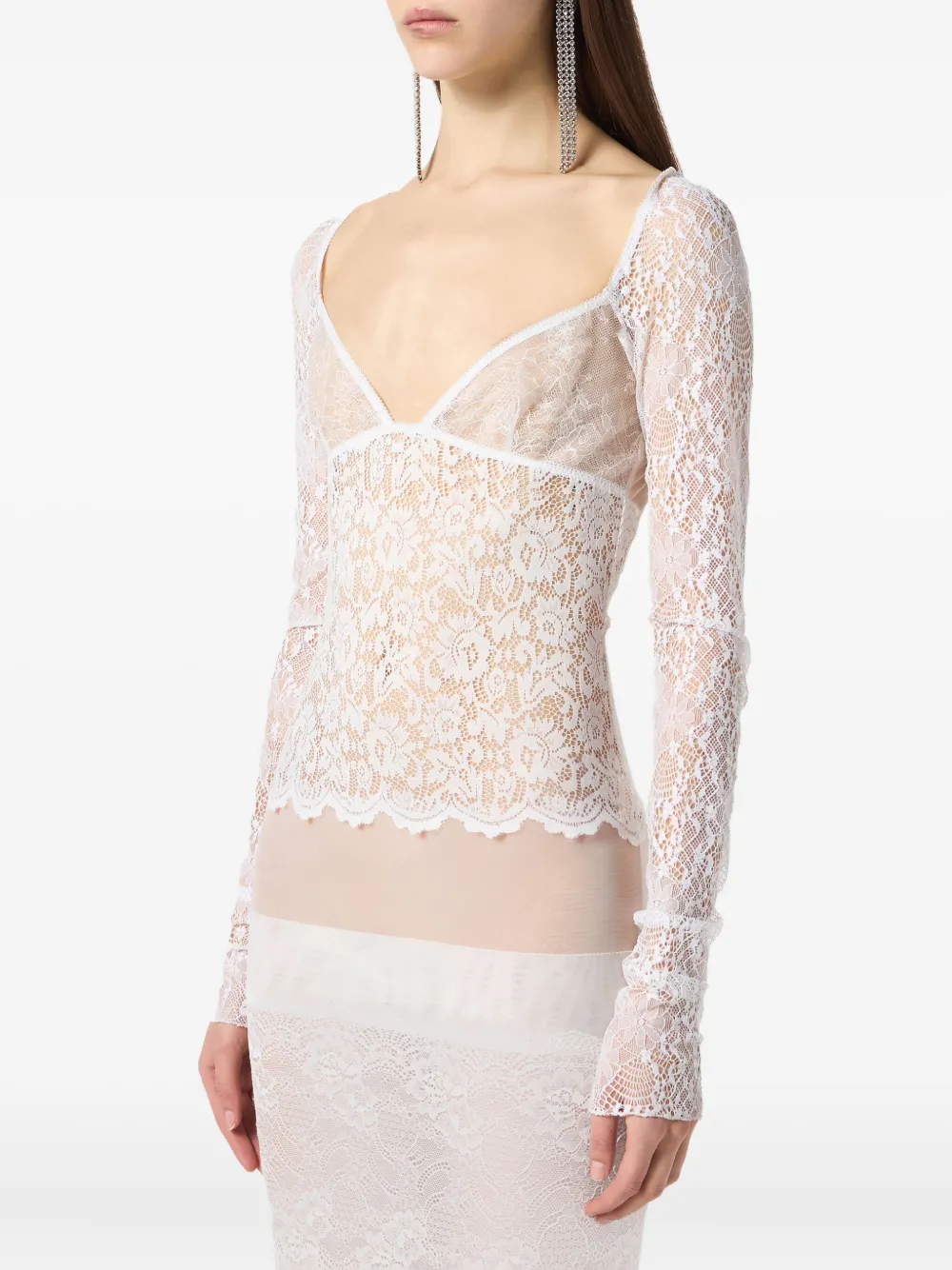 Blumarine Maxi-jurk met lange mouwen en kant Wit