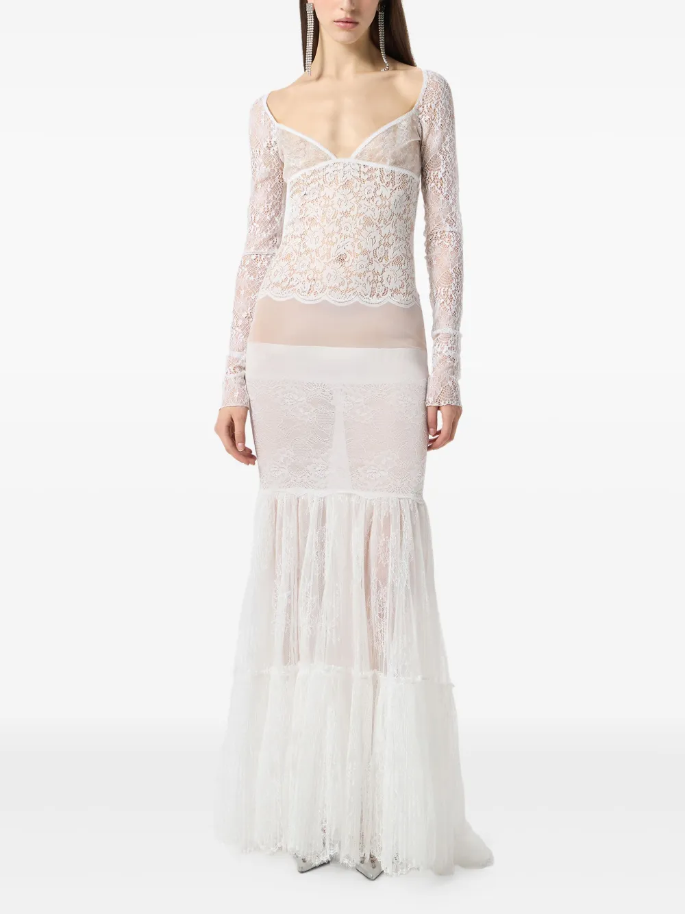 Blumarine Maxi-jurk met lange mouwen en kant Wit