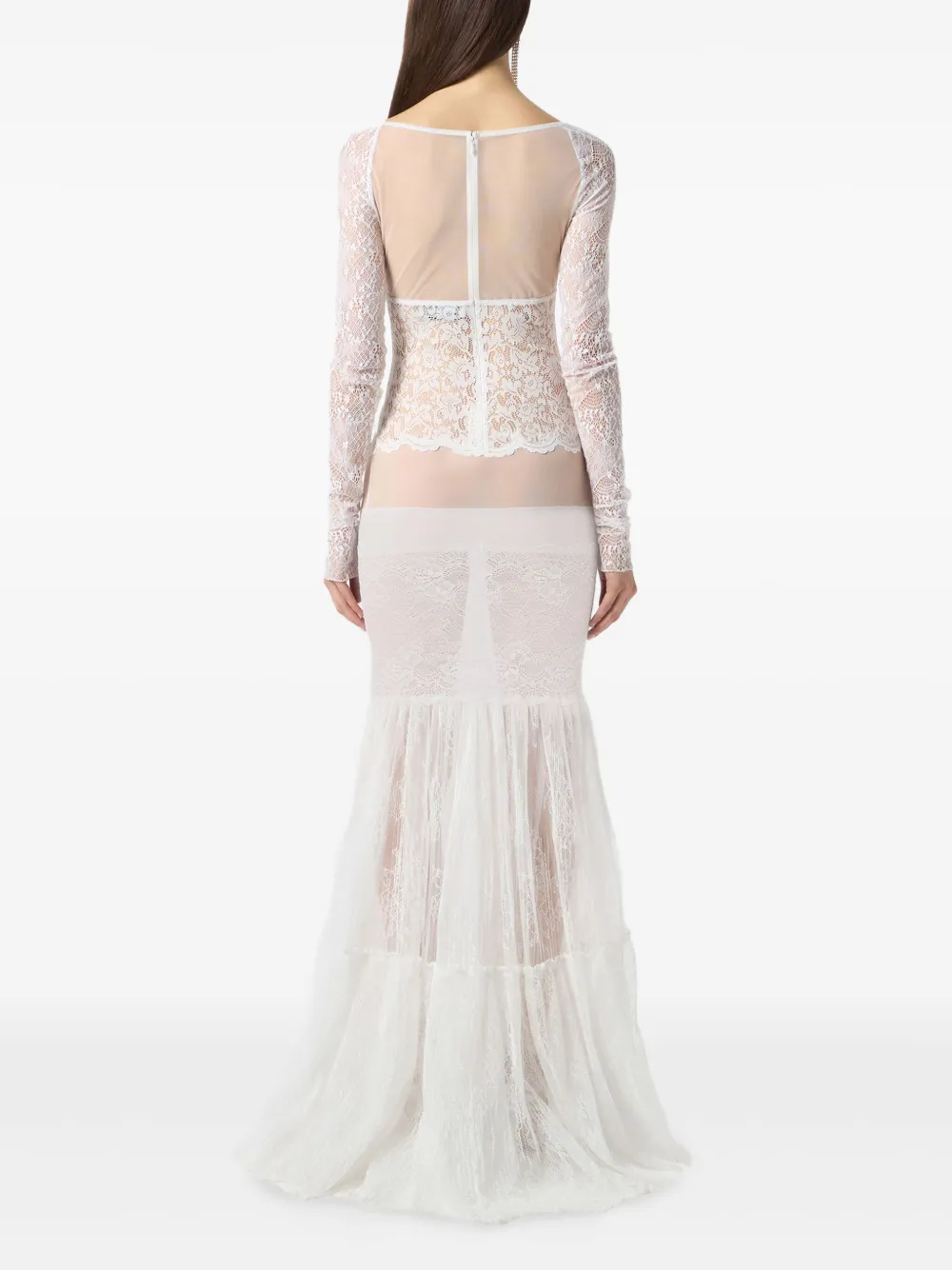 Blumarine Maxi-jurk met lange mouwen en kant Wit